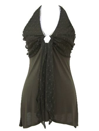 Olive V-Neck Ring Halter Top Blouse Small