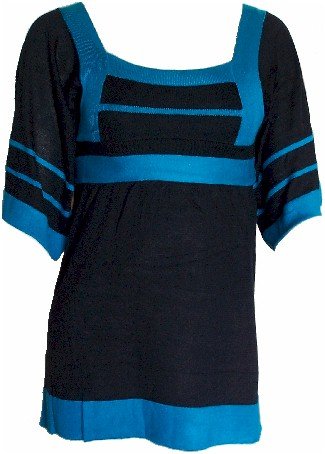 Black/Teal Tie Back Knit Top Large