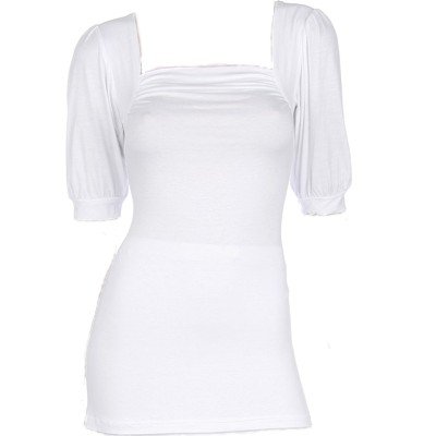 White Shirring Short Sleeves Top Medium