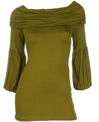 Olive Long Sleeves Off Shoulder Top Medium