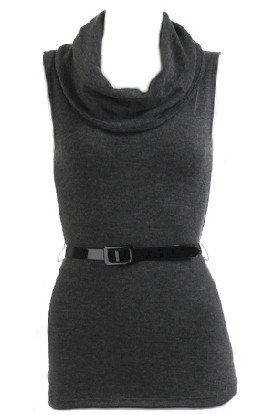 Gray Cowl Neck Top W/Belt Large