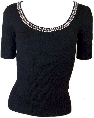 Black Beaded Sweetheart Knit Top Medium