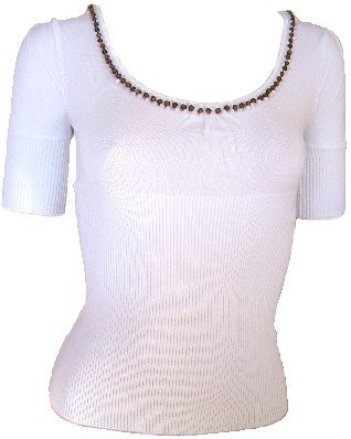 White Beaded Sweetheart Knit Top Medium