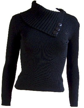 Black Flap Over Button Sweater Small