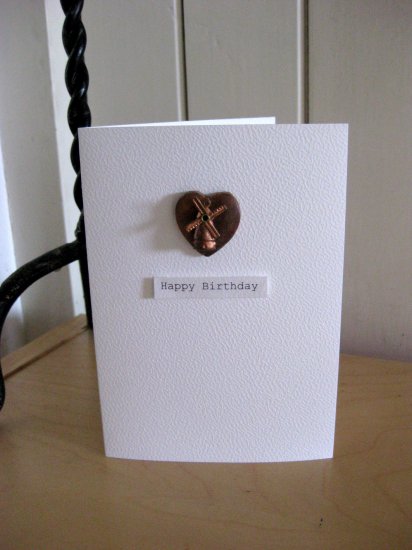 Handmade Card - Vintage Windmill Charm on Wooden heart