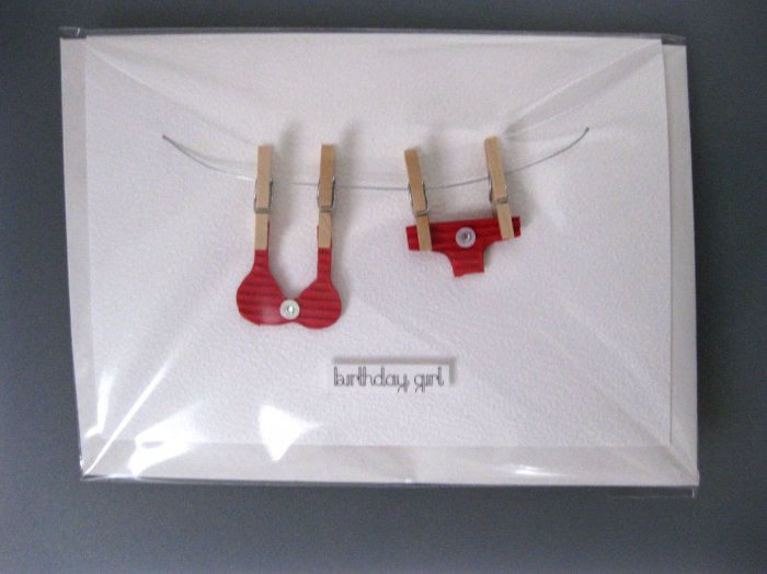 Handmade Card - Red Bikini on Washing Line - Birthday Girl