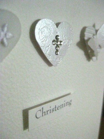 Handmade Christening Card - Three hearts and butterfly
