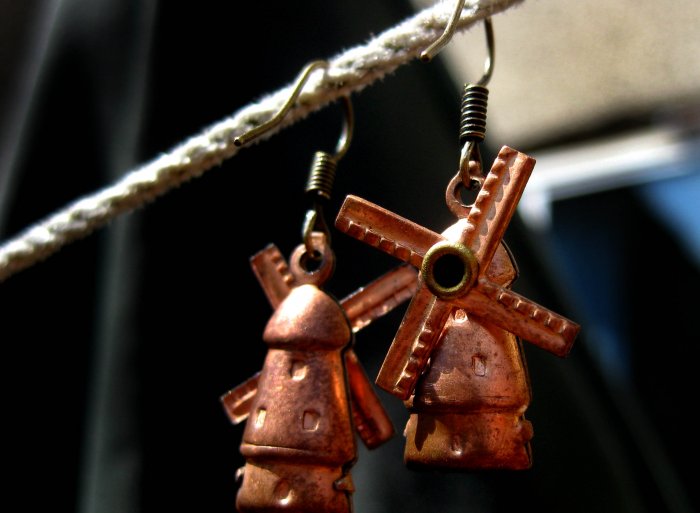 Handmade Earrings - tiny vintage copper Windmill Charms