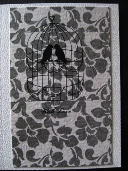 Handmade Card - Two Lovebirds in a Cage - With Love