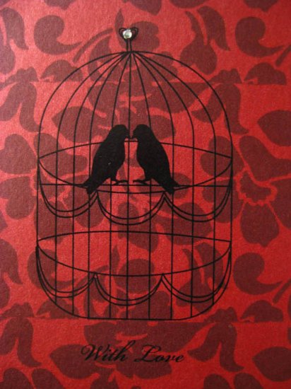 Handmade Card - Two Lovebirds in a Cage - With Love