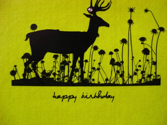 Handmade Card - Happy Birthday - Yellow Deer in Flowers