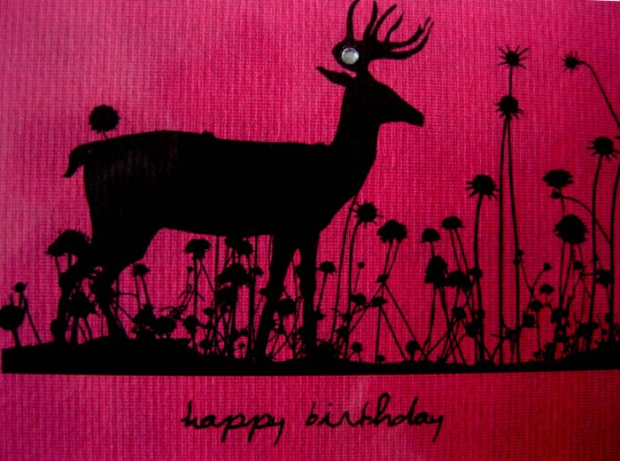 Handmade Card - Happy Birthday - Deep Pink Deer in Flowers