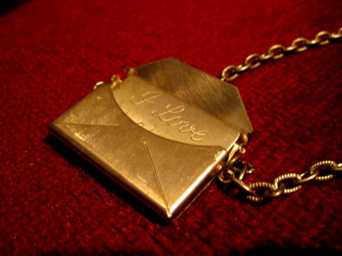 Handmade Necklace - Vintage Envelope with I Love You Note inside