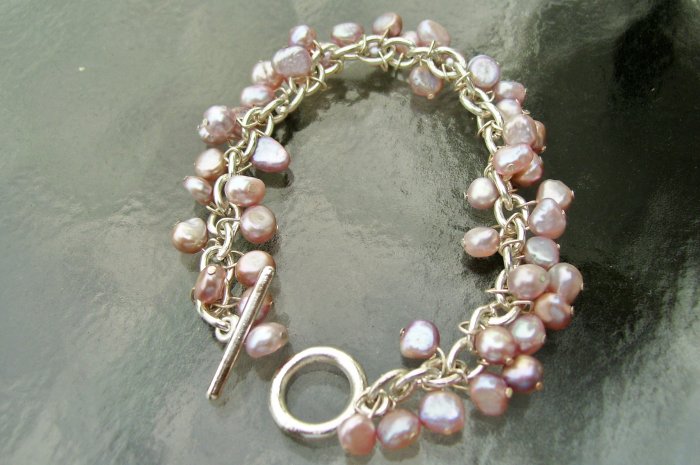 Freshwater Pearl- Silver Cha- Cha Bracelet - New !!
