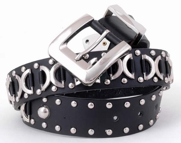 Black Leather Fashion Western Belt Silver Studs 40" M