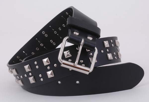 Black Leather Motorcycle Fashion Belt Silver Stud 37" S