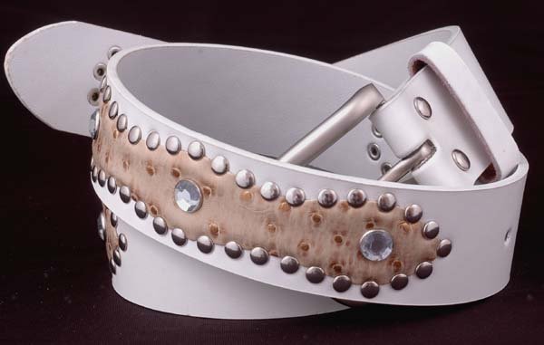 White Gold Leather Rhinestone Fashion Belt Silver 40" M