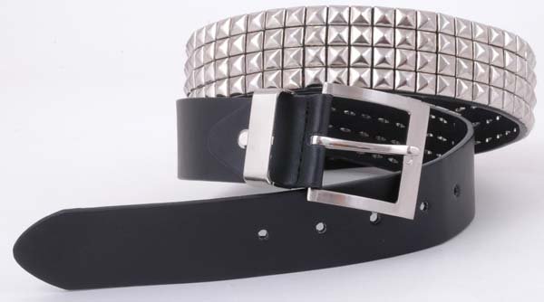 Black Silver Stud Motorcycle Leather Fashion Belt 41"