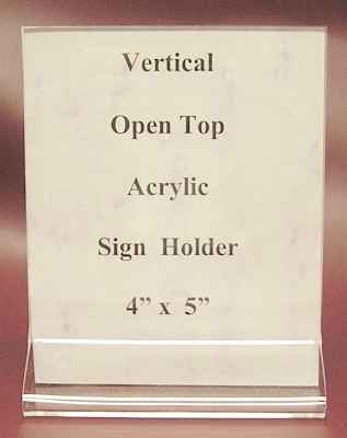 Vertical Acrylic Sign Holders Open Top 4" x 5" 5 Lot