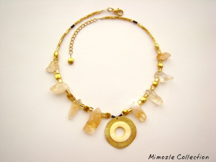 NATURAL CITRINE GOLD TONE CHOKER NECKLACE WITH PENDANT