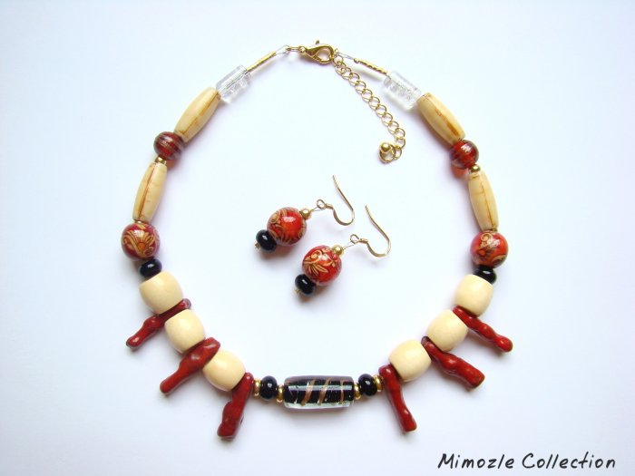 EXCEPTIONAL BLACK TOURMALINE CORAL WOOD CHOKER SET