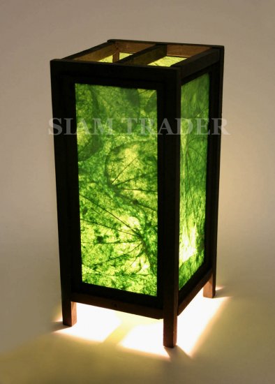GREEN REAL LEAF THAI SAA PAPER HANDMADE WOODEN LAMP