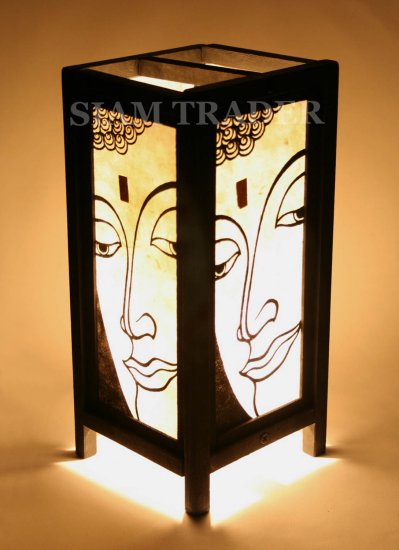 WHITE FACE OF BUDDHA GOLD LEAF THAI SAA PAPER WOOD LAMP