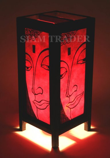 RED FACE OF BUDDHA GOLD LEAF THAI SAA PAPER WOOD LAMP