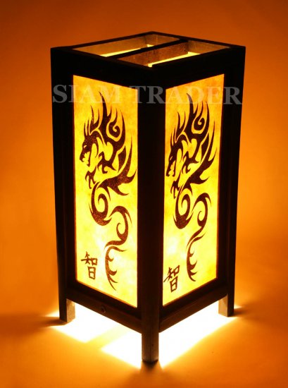 YELLOW DRAGON THAI CHINESE SAA PAPER HANDMADE WOOD LAMP