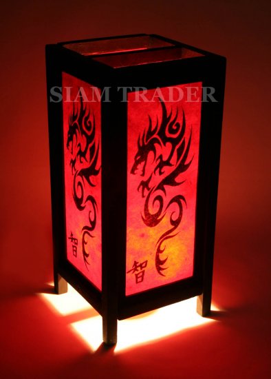 RED DRAGON THAI CHINESE SAA PAPER HANDMADE WOODEN LAMP