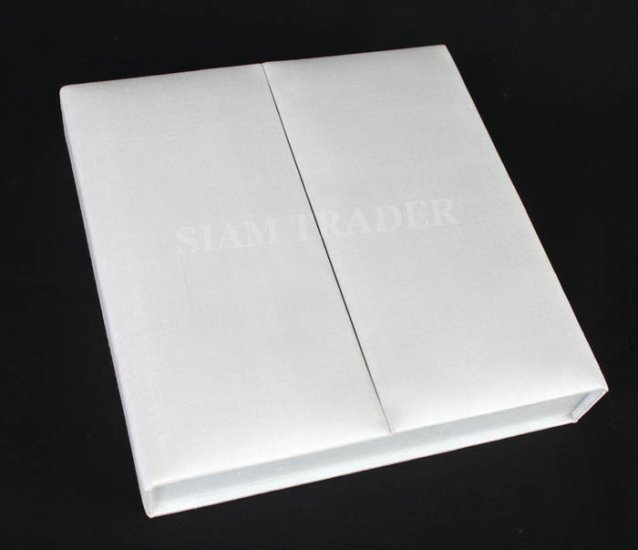 100% Thai Silk - White Wedding Invitation Box 2 Door