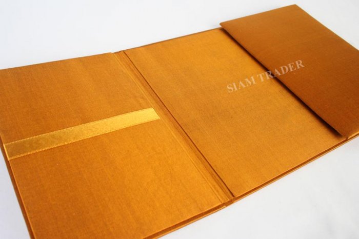 Wedding Invitation Box - Folio - 100% Thai Silk - Gold - Folio