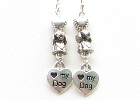 Love My Dog Paw Print Earrings