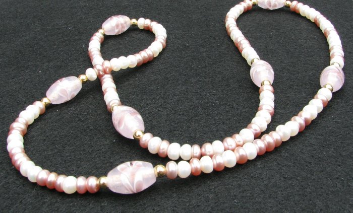 White and Rose Freshwater Pearl Necklace
