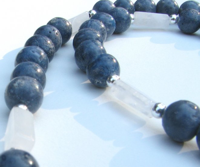 Blue Sponge Coral Handmade Artisan Necklace with Quartz