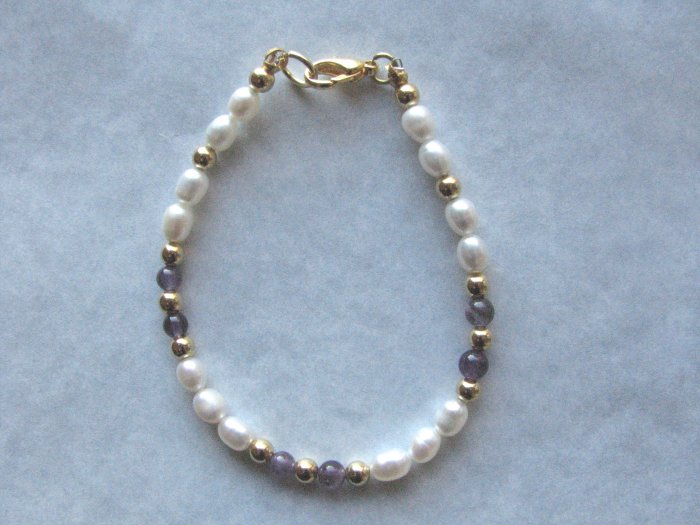 Freshwater Pearl Amethyst Rounds Handmade Artisan Bracelet