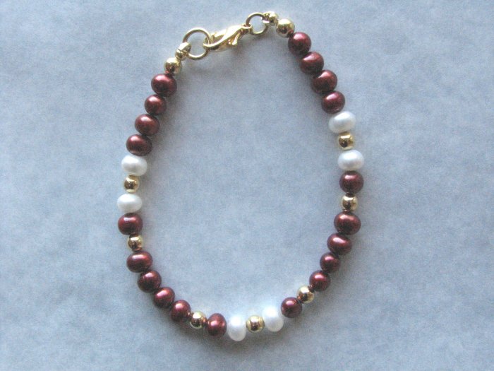Cranberry Maroon and White Freshwater Pearl Handmade Artisan Bracelet