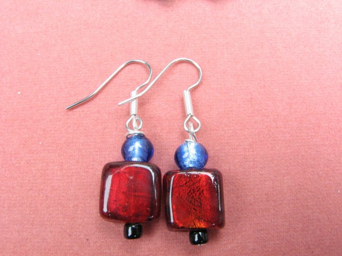 Simply Red Blue and Black Glass Earrings
