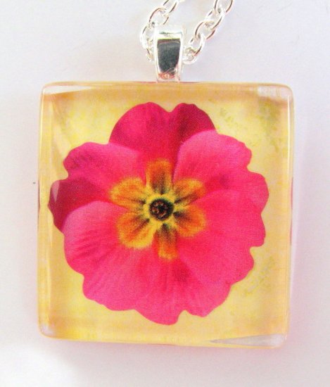 Pink Primrose Handmade Glass Tile Pendant