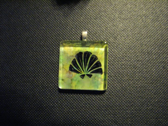 Seashell on Ocean Colors Handmade Glass TIle Pendant