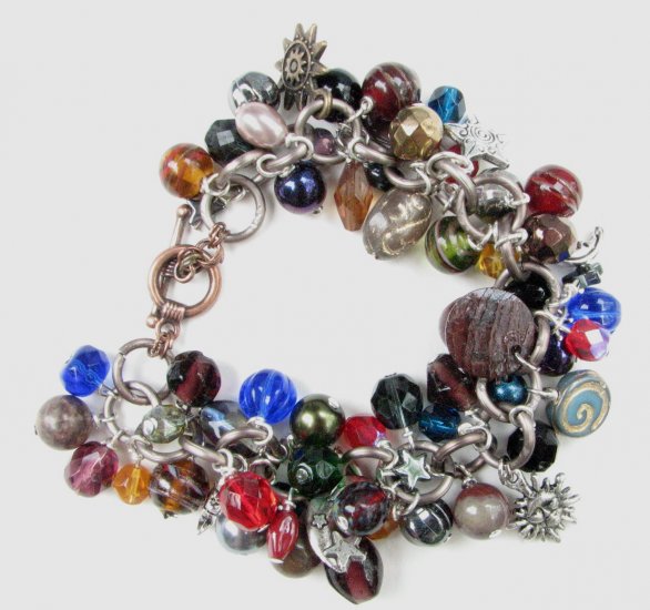 Celestial Multicolor Charm Handmade Bracelet with Moon, Stars