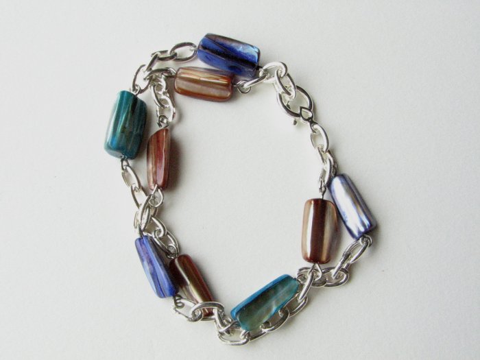 Mother of Pearl Handmade Bracelet in Turquoise Purple Brown