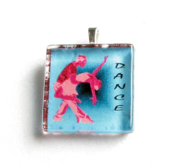 Ballroom Dance Salsa Couple Handmade Glass Tile Pendant