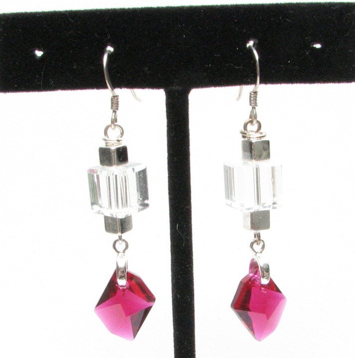 Ruby Red Swarovski Drop Handmade Earrings Sterling Wires