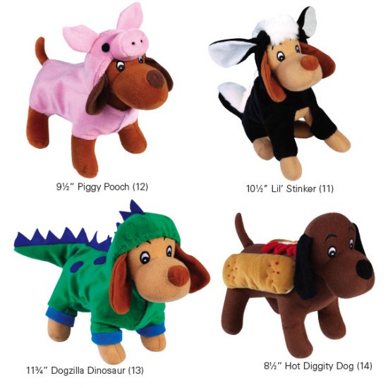 Set of 4 Zanies Halloween Costume Squeaky Toys Lilâ Stinker Piggy Pooch Dogzilla Hot Diggity Dog