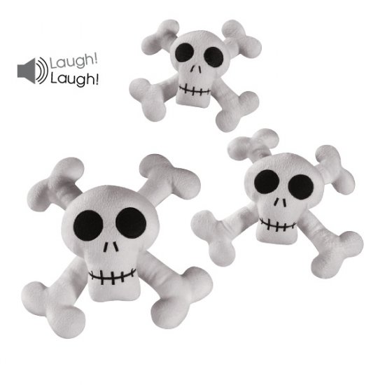 Set of 3 Zanies Kooky Spooky Skull & Cross Bones Laughing Plush Dog Toy - Small, Medium & Large