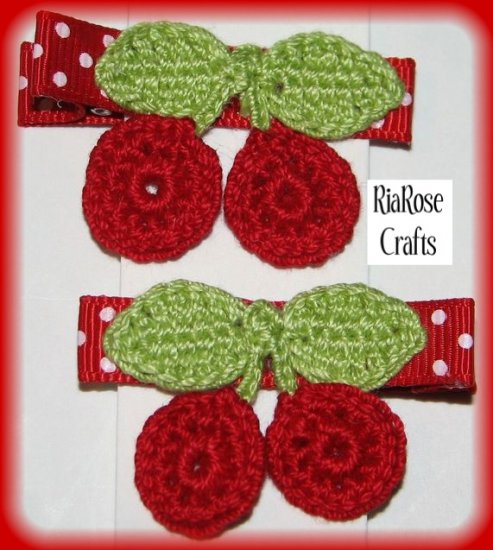 Pair Of Red Crocheted Cherry Hair Clip For Baby/Toddler