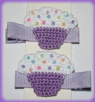 Pair Of Crocheted Purple Cupcake Hair Clips For Baby/Toddler