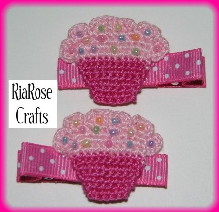 Pair Of Crocheted Pink/Light Pink Top Cupcake Hair Clips For Baby/Toddler