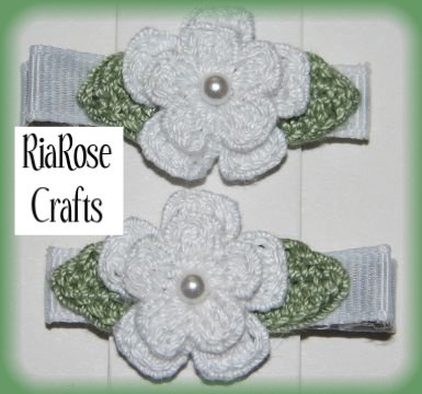 Pair Crocheted Hot Pink Flower Hair Alligator Clips For Baby/Toddler